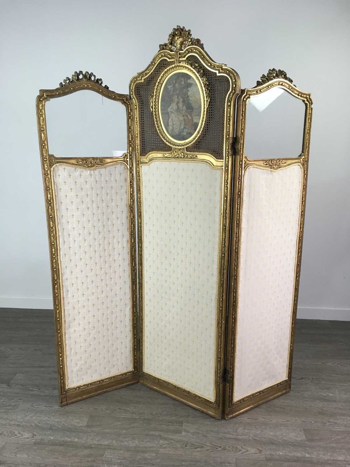 Lot 1332 - A 19TH CENTURY FRENCH GILTWOOD BOUDOIR SCREEN