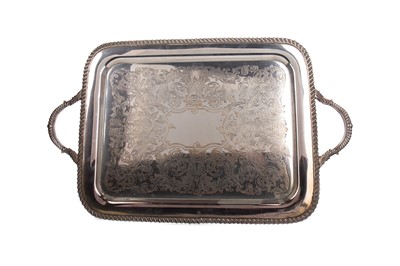 Lot 403 - AN EARLY 20TH CENTURY SILVER PLATED SERVING TRAY