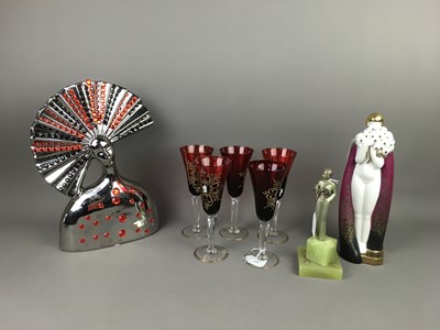 Lot 428 - AN ART DECO PORCELAIN FIGURE OF A FEMALE ALONG WITH OTHER ITEMS