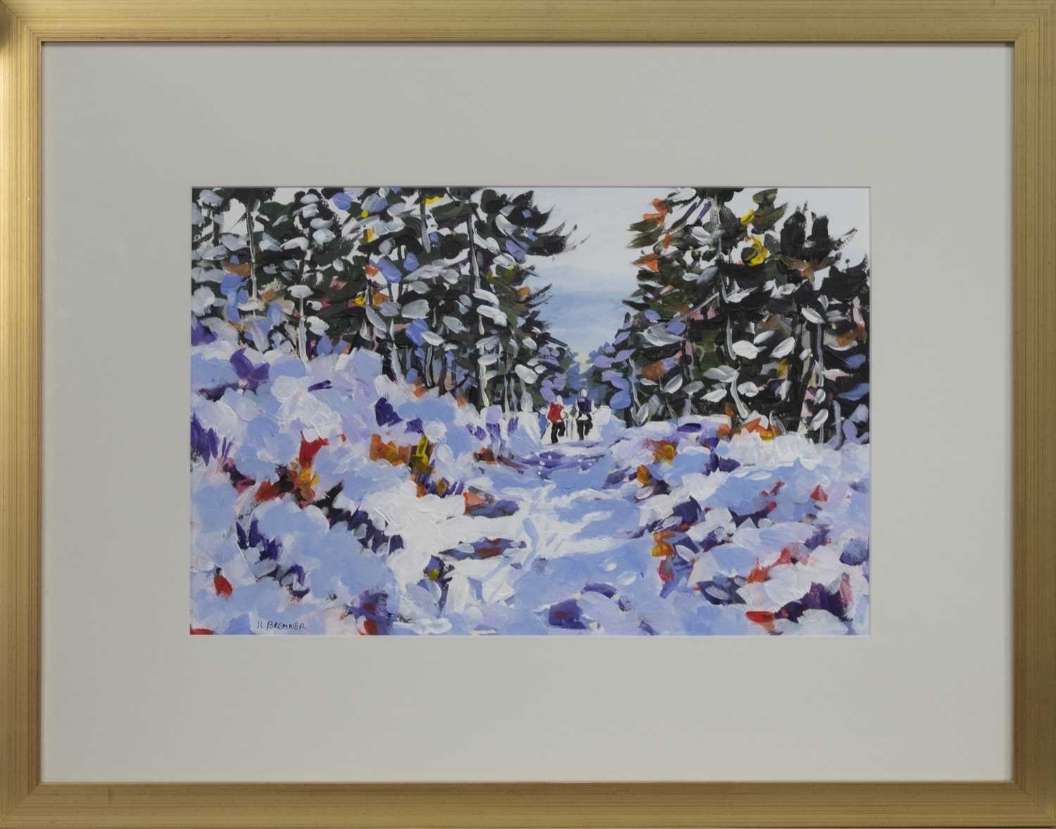 Lot 625 - SNOW IN GLEN TANAR (ROYAL DEESIDE), AN ACRYLIC BY KATHLEEN BREMNER