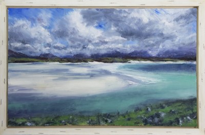 Lot 623 - UIG FROM CROWLISTA (ISLE OF LEWIS), AN OIL BY JONATHAN SHEARER
