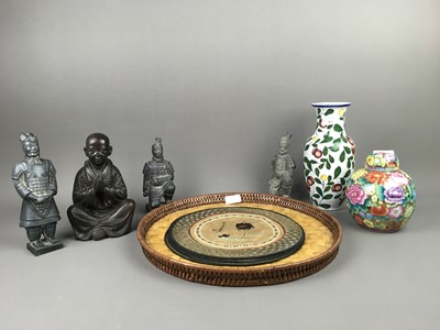 Lot 461 - A CHINESE GINGER JAR, A VASE, TRAY AND TERRACOTTA WARRIOR FIGURES