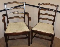 Lot 1294 - SET OF SIX MAHOGANY LADDER BACK DINING CHAIRS...