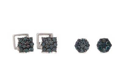 Lot 347 - TWO PAIRS OF TREATED BLUE DIAMOND EARRINGS