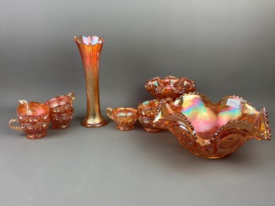 Lot 70 - A PAIR OF CARNIVAL GLASS VASES AND OTHER CARNIVAL GLASS