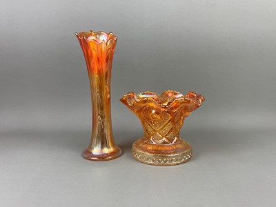 Lot 70A - A PAIR OF CARNIVAL GLASS VASES AND OTHER CARNIVAL GLASS