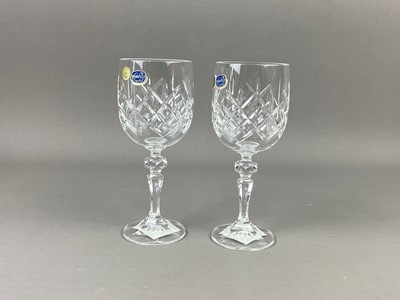 Lot 160 - A SET OF SIX BOHEMIA CRYSTAL GLASSES, A CRYSTAL BOWL AND A HORS D'OEUVRES DISH