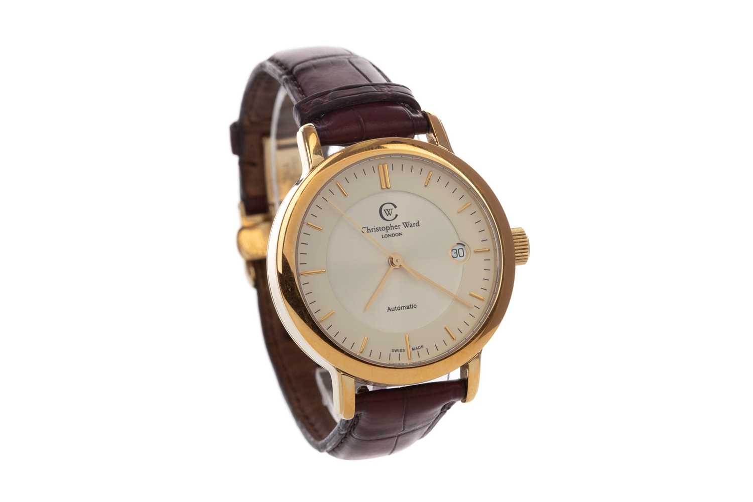 Lot 720 - A GENTLEMAN'S CHRISTOPHER WARD GOLD PLATED AUTOMATIC WRIST WATCH