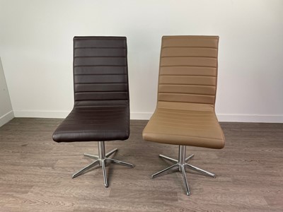 Lot 587 - A SET OF FOUR MODERN SWIVEL DINING CHAIRS