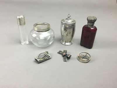 Lot 564 - A VICTORIAN RUBY GLASS PERFUME BOTTLE AND OTHERS