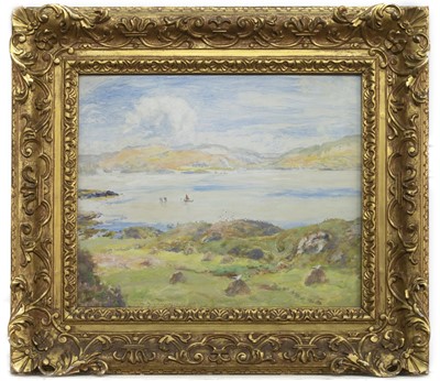 Lot 89 - THE WHITE SANDS OF MORAR, AN OIL BY SIR DAVID MURRAY