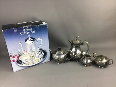 Lot 598 - A SILVER PLATED TEA AND COFFEE SERVICE AND ANOTHER