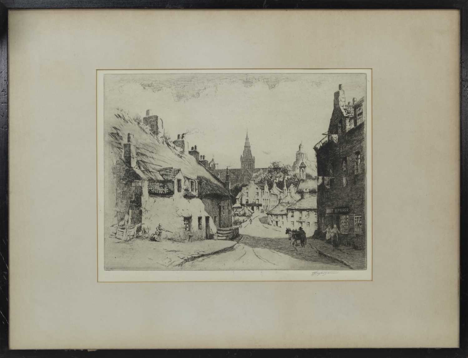 Lot 447 - TWO ETCHINGS AND A WATERCOLOUR