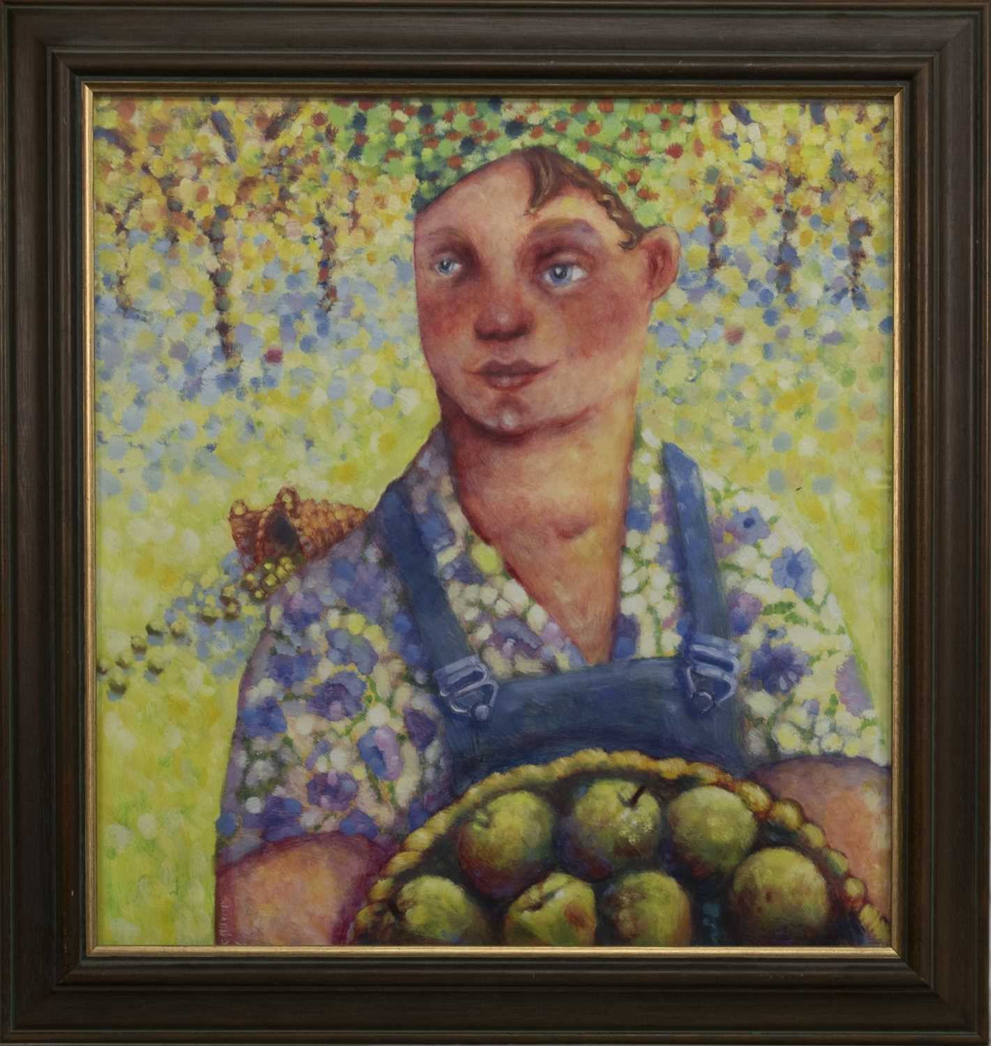 Lot 662 - THE APPLE PICKER, AN OIL BY RUTH RIVERS