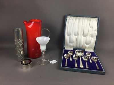 Lot 235A - A SILVER PLATED TRAY, DECANTERS AND CERAMICS