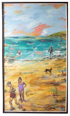Lot 847 - BEACH FRONT, A VERY LARGE OIL BY RHONDA SMITH