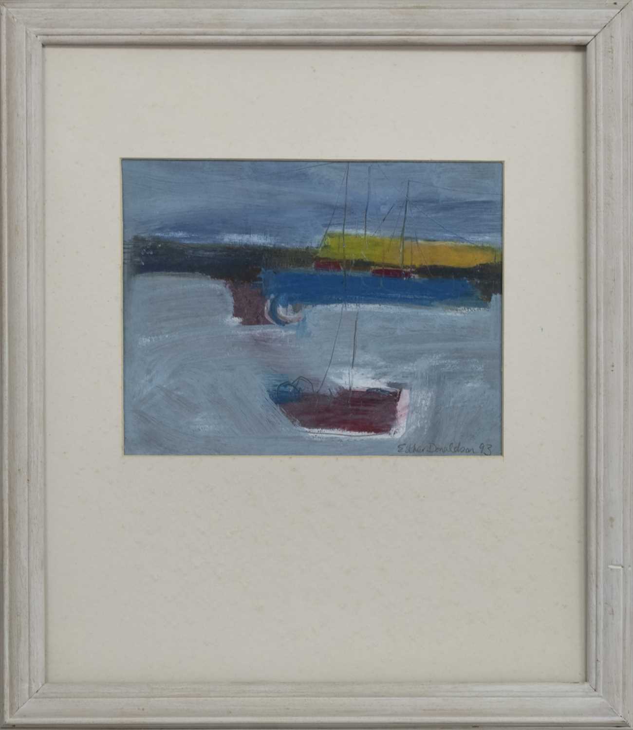 Lot 674 - HARBOUR BLUE, A MIXED MEDIA BY ESTHER DONALDSON
