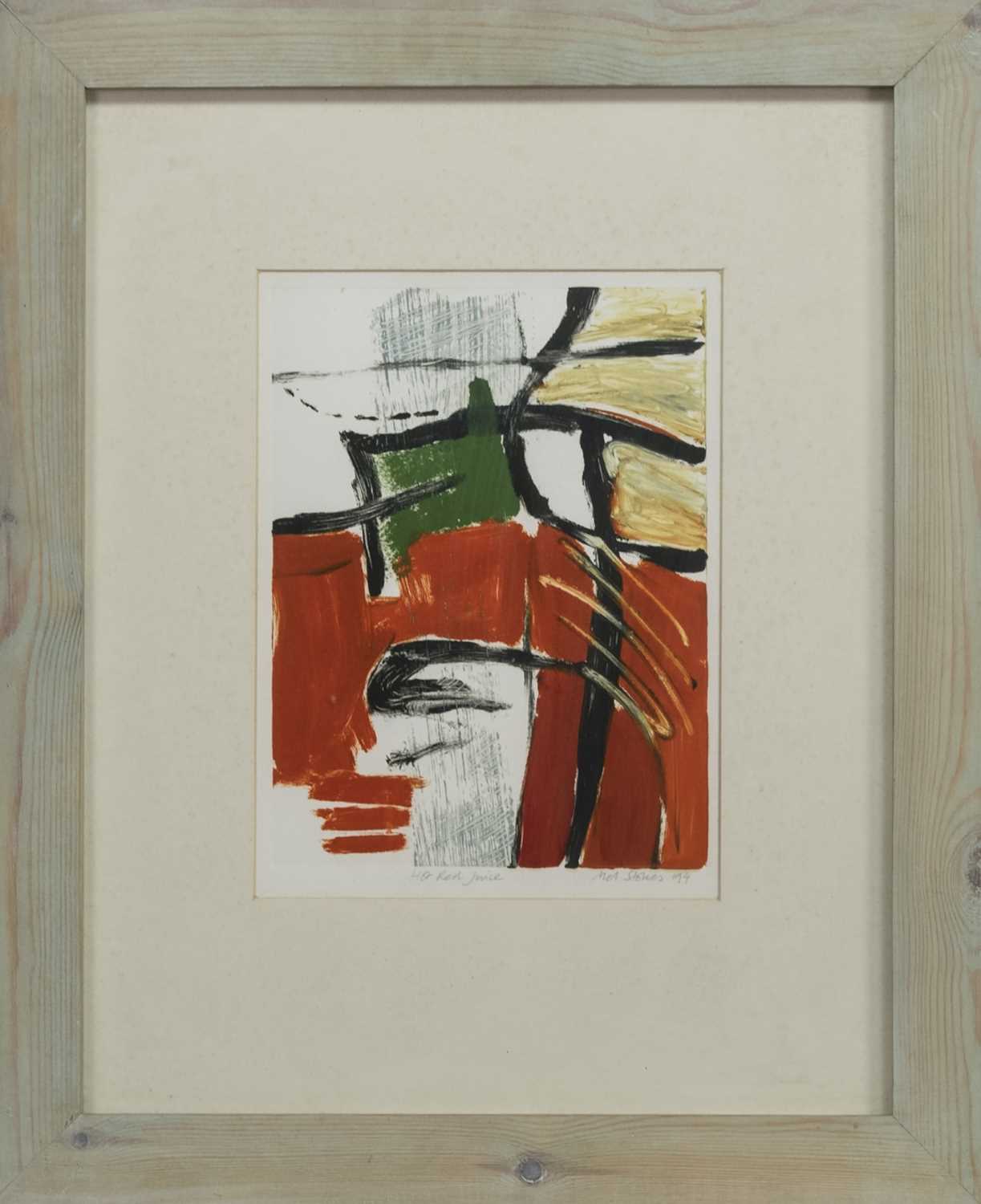 Lot 676 - RED HOT JUICE, A MONOTYPE BY MELANIE STOKES
