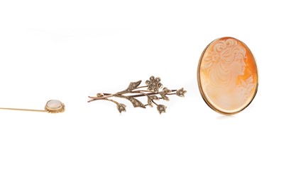 Lot 367 - TWO BROOCHES AND A STICK PIN