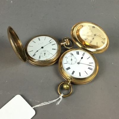 Lot 241A - A LOT OF TWO GOLD PLATED HUNTER POCKET WATCHES