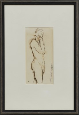Lot 731 - STUDY FOR 'DILEMMA', A PEN AND INK BY ANNETTE EDGAR