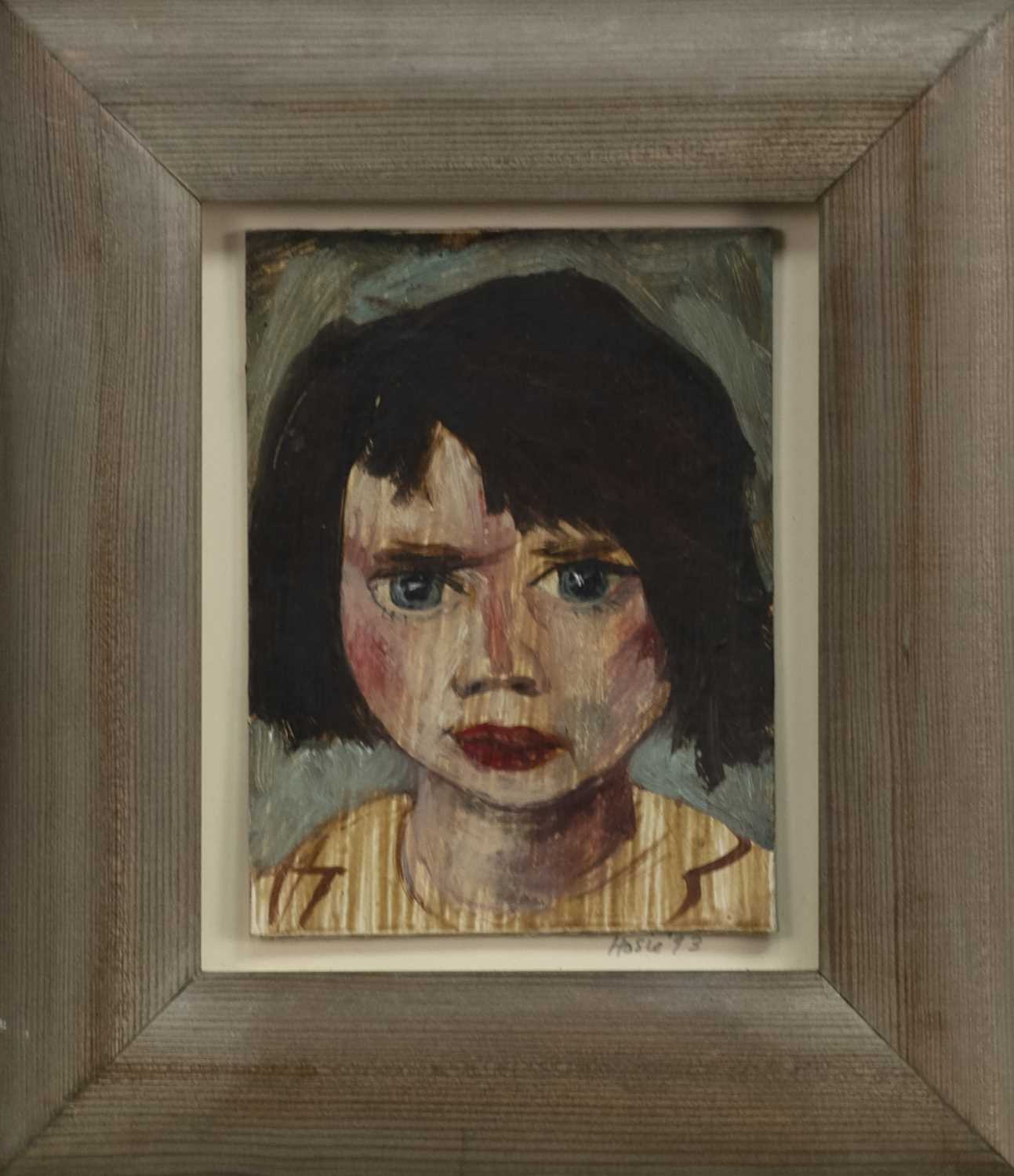 Lot 735 - SMALL HEAD, AN OIL BY DAVID HOSIE