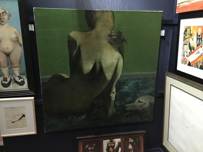 Lot 753 - FIGURE AND DOG, AN OIL BY NEIL DALLAS BROWN