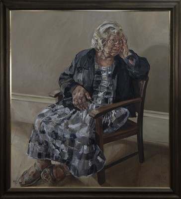 Lot 755 - MOTHER SEATED, A LARGE OIL BY MARK GILBERT
