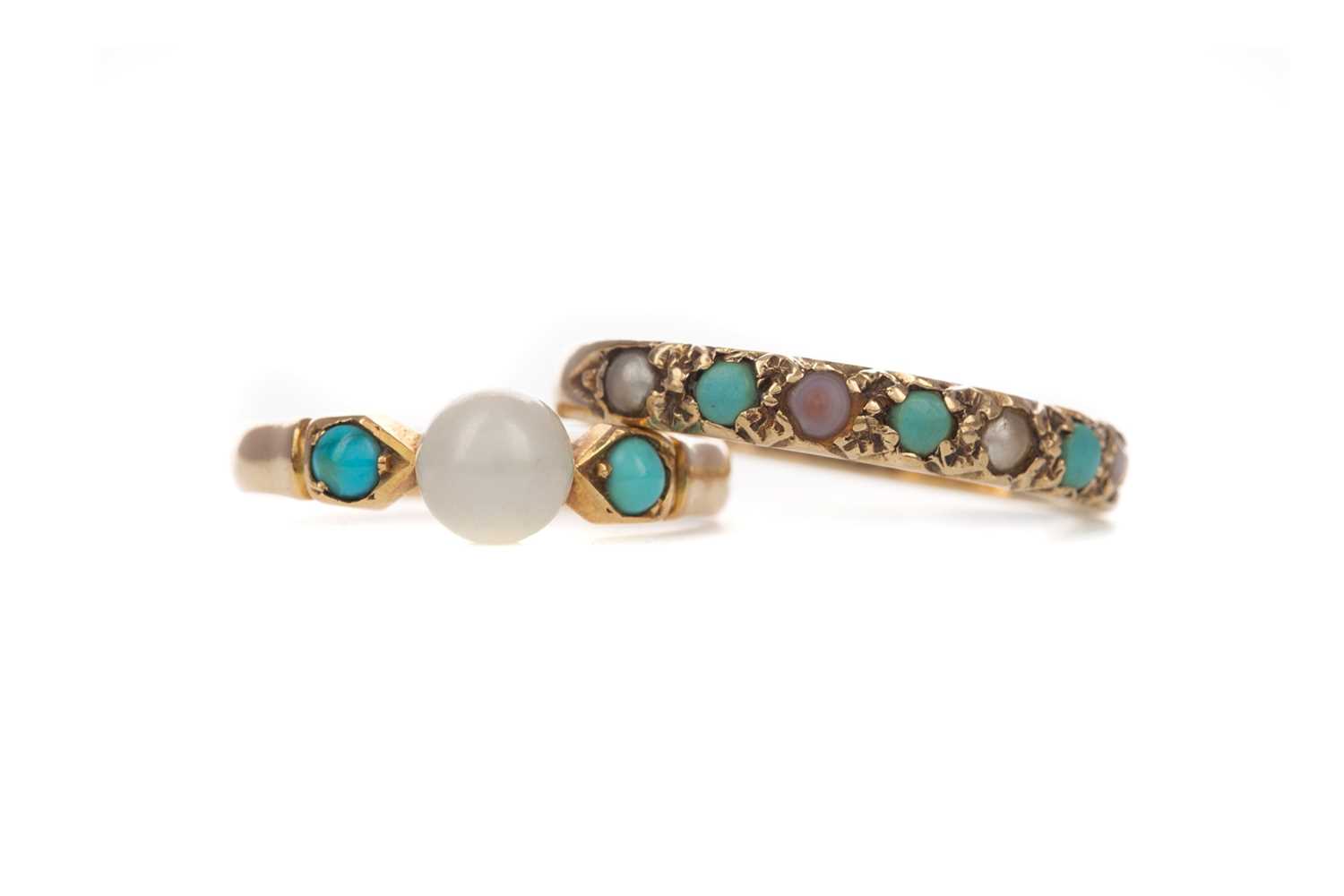 Lot 439 - TWO TURQUOISE RINGS
