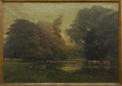 Lot 90 - WATERING THE CATTLE, AN OIL BY GEORGE NEIL