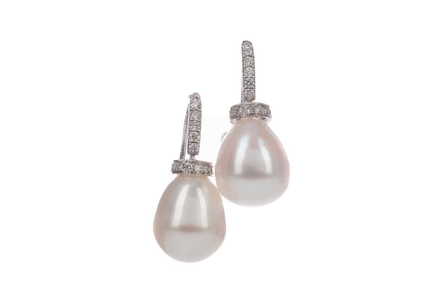 Lot 406 - A PAIR OF PEARL AND DIAMOND EARRINGS
