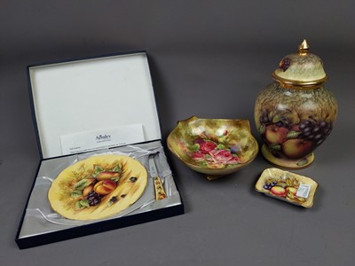 Lot 76 - A BOXED AYNSLEY PLATE AND KNIFE ALONG WITH A DISH, JAR AND COVER
