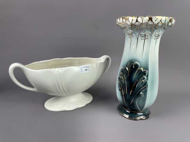Lot 109 - A BESWICK CENTREPIECE IN THE MANNER OF CONSTANCE SPRY ALONG WITH A CERAMIC VASE