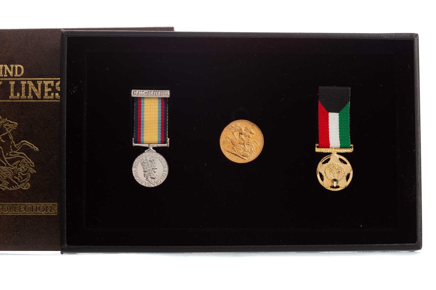 Lot 94 - BEHIND ENEMY LINES GULF WAR COLLECTION SOVEREIGN AND MEDAL SET
