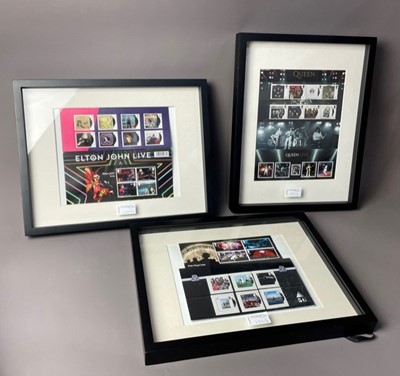 Lot 120 - A FRAMED ROYAL MAIL BEATLES STAMPS FIRST DAY COVER, ALONG WITH OTHER MEMORABILIA