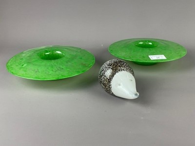 Lot 64 - A PAIR OF ART GLASS MUSHROOM SHAPED DISHES ALONG WITH A PAPERWEIGHT