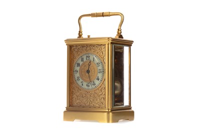 Lot 1137 - A 19TH CENTURY BRASS CASED REPEATING CARRIAGE CLOCK BY GUY, LAMAILLE & CO