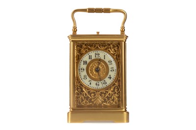 Lot 1137 - A 19TH CENTURY BRASS CASED REPEATING CARRIAGE CLOCK BY GUY, LAMAILLE & CO
