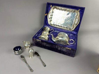 Lot 223 - A GROUP OF SILVER CRUETS AND OTHER PLATED AND BRASS ITEMS