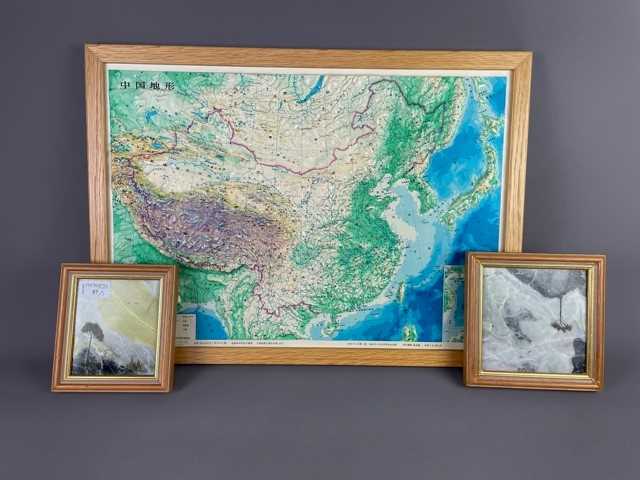 Lot 57 - A LOT OF TWO PAINTINGS ON MARBLE, ALONG WITH A MAP
