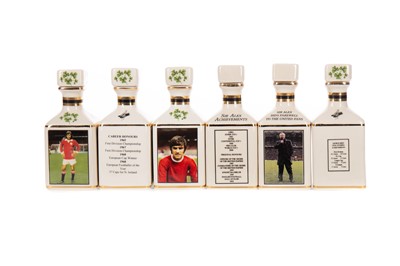 Lot 237 - FOUR GEORGE BEST 10CL POINTERS DECANTERS AND TWO SIR ALEX FERGUSON 10CL POINTERS DECANTERS