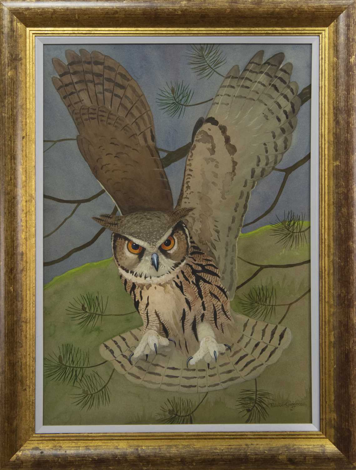 Lot 107 - EAGLE OWL, A GOUACHE  RALSTON GUDGEON