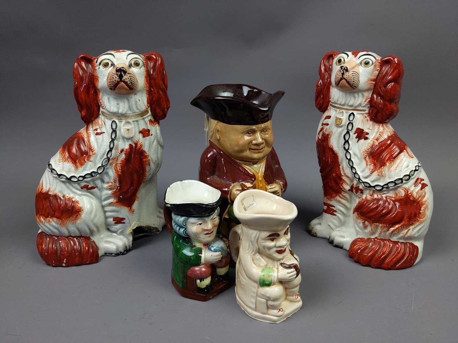 Lot 151 - A PAIR OF VICTORIAN WALLY DOGS ALONG WITH OTHER CERAMICS