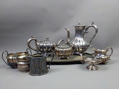Lot 58 - A VICTORIAN SILVER PLATED FOUR PIECE TEA AND COFFEE SERVICE ALONG WITH OTHER PLATE