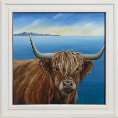 Lot 831 - MOO, WHAT A VIEW, AN OIL BY LYNNE JOHNSTONE