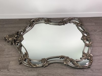 Lot 27 - A LARGE SILVERED ROCOCO STYLE MIRROR