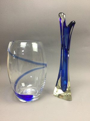 Lot 42 - A CLEAR AND BLUE GLASS VASE AND ANOTHER VASE