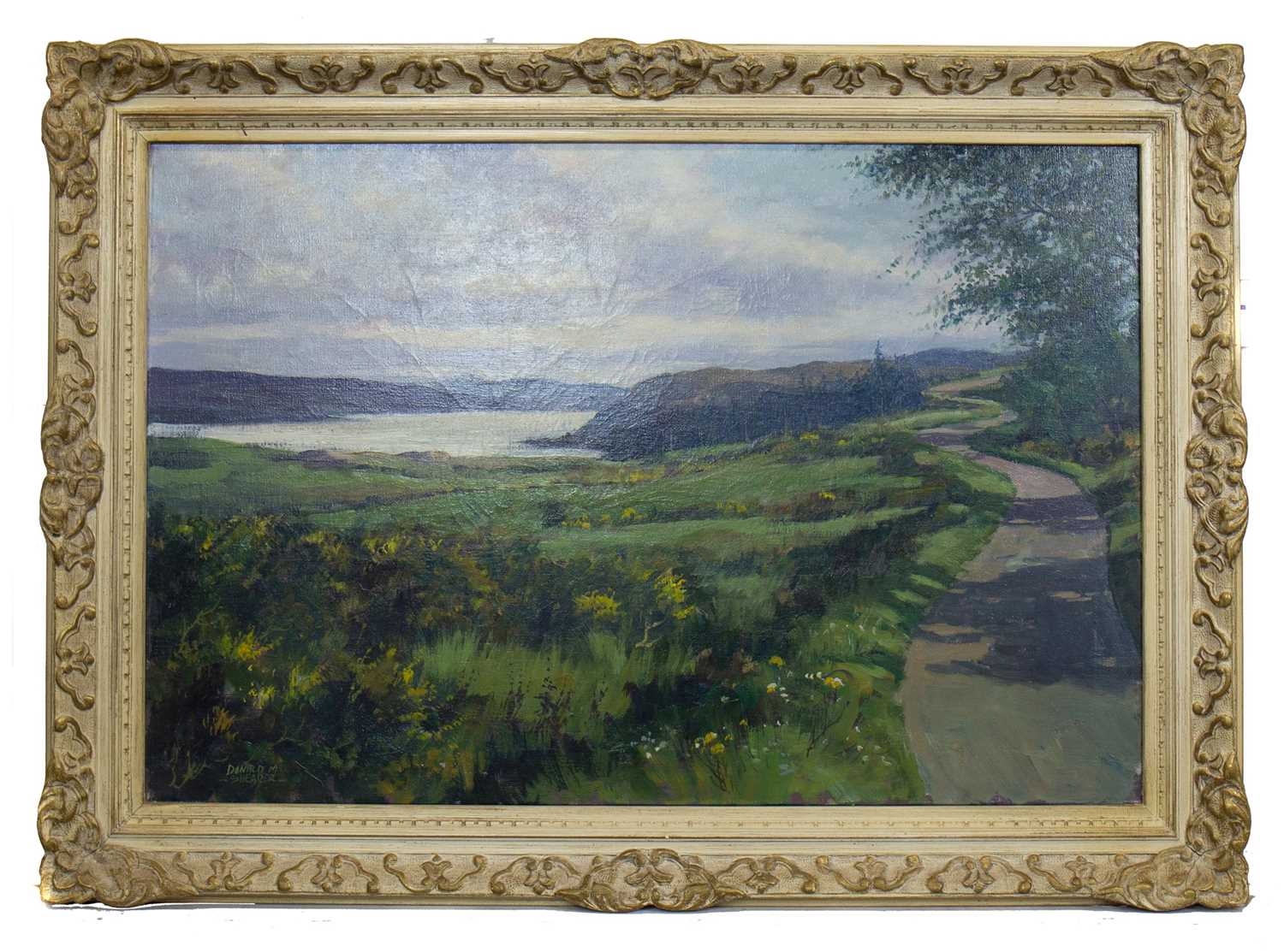 Lot 672 - LOCH NESS FROM ABRIACHAN , AN OIL BY DONALD SHEARER