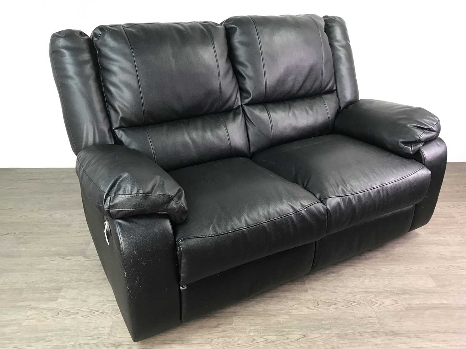 Lot 159 - A LOT OF TWO BLACK LEATHER RECLINER SETTEES