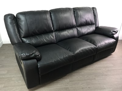 Lot 159 - A LOT OF TWO BLACK LEATHER RECLINER SETTEES